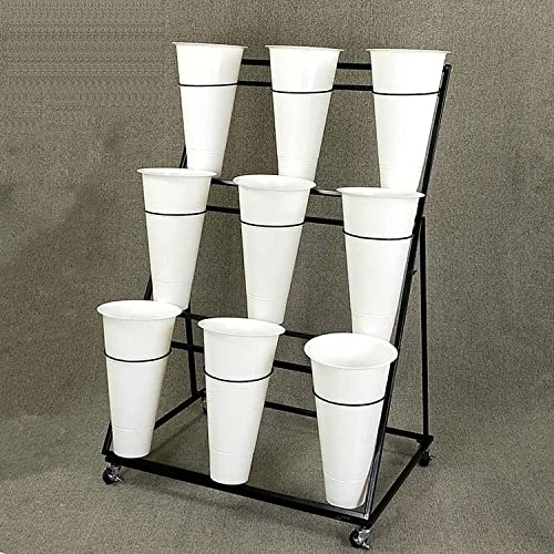 REMYSAOS Metal Plant Stand with 9 Plastic Buckets,Vertical Garden Planter - 3-Layer, Potted Indoor Flower Pot Stand Holder Shelves, 70×50×105CM(White)