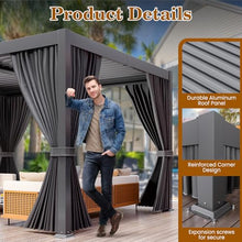 LEVELEVE 10' x 20' Louvered Pergola with Adjustable Roof & Drainage System, Weatherproof Outdoor Metal Gazebo with Curtains & Netting, Large Hardtop Canopy for Patio, Garden, Deck, Backyard