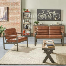 NBF Signature Series Rivet Office 2-Seat Lounge Loveseat Chair with Armrest Bravo Cognac Polyurethane Charcoal