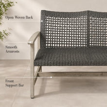 OYEFIT Outdoor Wicker Loveseat, Acacia Wood Frame, Natural