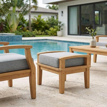 Outdoor Escape Gray Outdoor Patio Teak Ottoman, Durable Wooden Construction, Stylish Seating, Perfect for Outdoors, Modern Design, Easy to Maintain