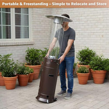 46,000 BTU Bronze Round Commercial Propane Outdoor Patio Heater with Glass Flame Tube and Protective Mesh – Freestanding Steel Design with Wheels for Patio, Deck, Restaurant, Poolside, Events