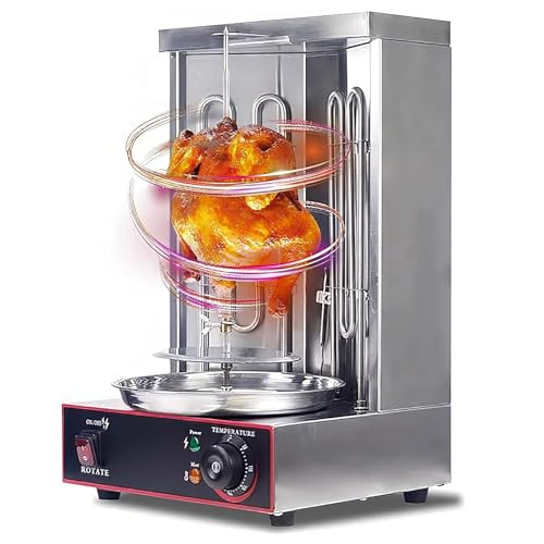 DFTWJMA Gyros Rotisserie Grill Electric Shawarma Machine with Oil Collecting Pan, 300℃ Adjustment 360° Rotating Stainless Steel Kebabs Oven,Electricity