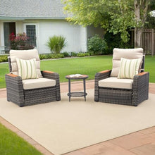 Teamson Home - Outdoor 3 Piece Wicker Recliner Set with Wood Armrests and Cushions, Gray