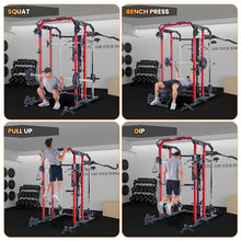 GarveeLife Power Cage Smith Machine Multi-Functional Rack with Lat Pulldown Red