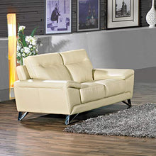 Cortesi Home Phoenix Genuine Leather Loveseat, Cream 64"