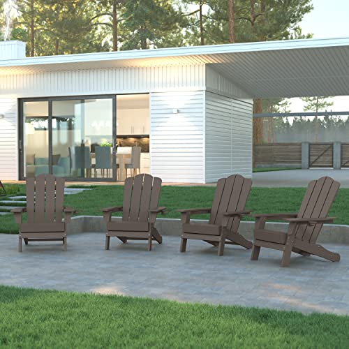 EMMA + OLIVER Tiverton Adirondack Chairs Set of 4 with Cup Holders Brown