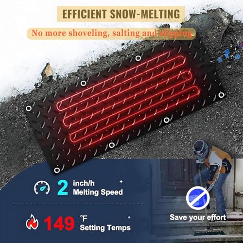 AMHUKIP Snow Melting Mats for Outdoor Stairs and Driveways - Anti-Slip Winter Snow Removal Solution (3 Pcs, 25.4x120cm/10x48in)(40x120cmx3Pcs)
