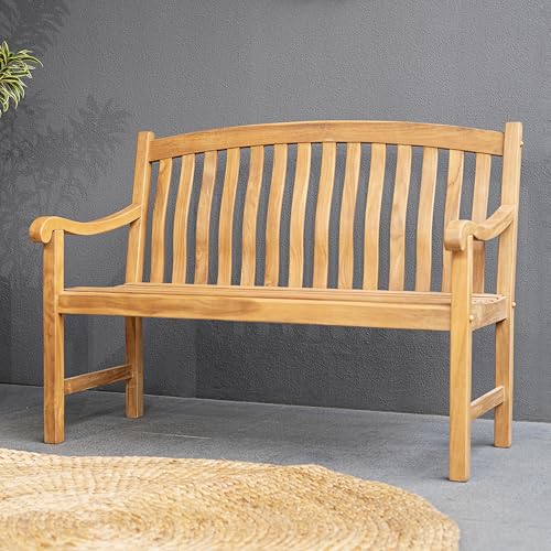 Cambridge Casual Vermont Teak Wood Garden Bench 2 Seater, Weather-Resistant Garden Bench, Ergonomic, Curved Armrest, Suited for Garden, Porch, Backyarad, Park