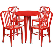 Flash Furniture Commercial Grade 30" Round Red Metal Indoor-Outdoor Table Set with 4 Vertical Slat Back Chairs