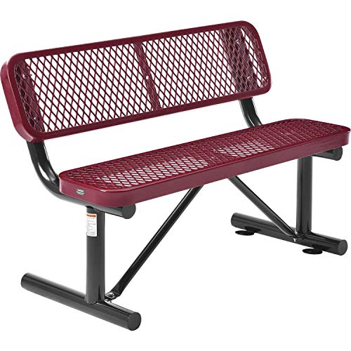 Global Industrial 48" Outdoor Steel Bench with Backrest Expanded Metal Red