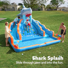 SLOOSH Inflatable Water Slide Park for Kids, 6 in 1 Bounce House Double Slides Bouncy Castle with 450W Blower, Climbing Wall, Water Cannon, Splash Pool for Outdoor Backyard Party