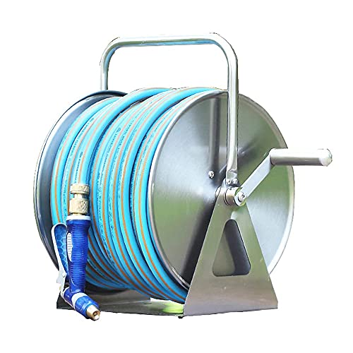 FKTHYO Wall/Floor Mounted Metal Hose Reel with 360° Rotating Crank Holds with Hose Connectors Accessories Can Be Used in Homes Gardens,15M (25M)