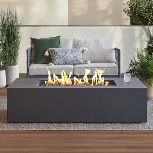 Covewood 58 Inch Low Profile Rectangular Aluminum Propane Fire Pit in Charcoal by BBQGuys Signature