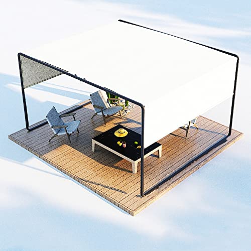 ZZYYZZ White Patio Pergola 10ftx10ft - Outdoor Sun Shade with Retractable Side Shade Canopy, Patio Gazebo with LED Light, for Garden Porch Backyard