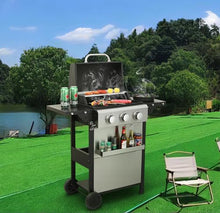 3-Burner Propane Gas BBQ Grill,With Wire Enamel Cooking Grids/Foldable Side Table, For Outdoor Barbecue