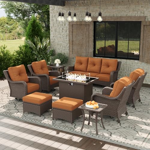 Aeeiua 10 Piece Patio Furniture Set with Fire Pit Table