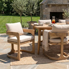 Christopher Knight Home Zeke Outdoor Dining Chairs Set of 2, Acacia Wood Dining Chairs with Water-Resistant Cushions, Patio Side Chairs with U-Shaped Sled Base & Curved Armrests, Beige + Natural