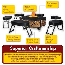 FEBTECH - 21.6'' Smokeless Firepit with Tabletop, Chairs, and Storage Shelf