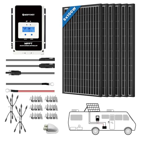 ACOPOWER 600 Watt Solar Panel Kit, 6x100W Solar Panels with LCD Charge Controller/Mounting Brackets/Y Connectors/Solar Cables/Cable Entry housing(600W MPPT50A Kit) 0 Ah