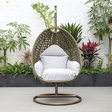 LeisureMod Wicker Rattan Hanging Egg Swing Chair with Stand & Cushion - Light Grey Swing Chair for Indoor/Outdoor, Patio, Bedroom, Lounge Seat