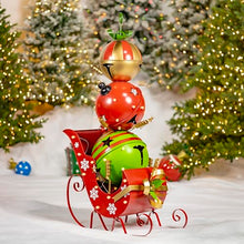 Zaer Ltd. Christmas Sleigh with Giant Jingle Bells, Light-Up Metal Decor, Battery Operated, Red and Green (Large - 59" Tall)