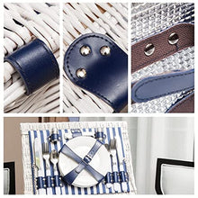 ZYBB Picnic Basket Wicker with Cutlery Insulation Bag Foldable Handles for 4 People 42x32x22cm(Color:Natural+Blue)