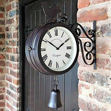 J3DFGFLR Outdoor Garden Wall Clock Garden Wrought Iron Wall Clock Outdoor Double-Sided Rooster Design Wall Hanging Clock with Bell for Garden Home Decoration
