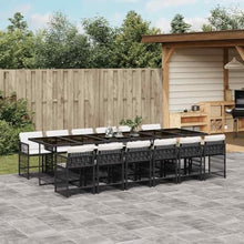 LKJephalotrope 13-Piece Garden Dining Set, Large Rectangular Tempered Glass Table with 12 Rattan Chairs, Outdoor Patio Furniture for Family Gatherings and Backyard Meals, Black