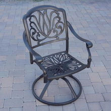 Darlee Elisabeth 7 Pc Cast Aluminum Dining Set w/ 60 Inch Round Table & Swivel Rockers in Antique Bronze/Beige Canvas