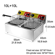 Dntum Commercial Gas Fryer with Timer and Temperature knob, Stainless Steel French Fries for Home Kitchen Restaurant,10L+10L