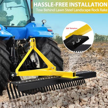 Hipicute 5 Ft Landscape Rock Rake, 3 Point Attach Rake with 360 Degree Rotation Tow-Behind Garden Tool for Compact Tractors, Category 1