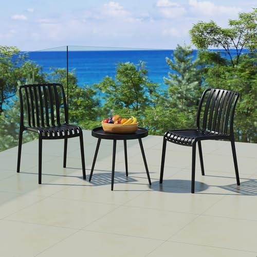 Costaelm Sunshine 3-Piece Outdoor Patio Bistro Balcony Furniture Set with Stackable Chairs, Black