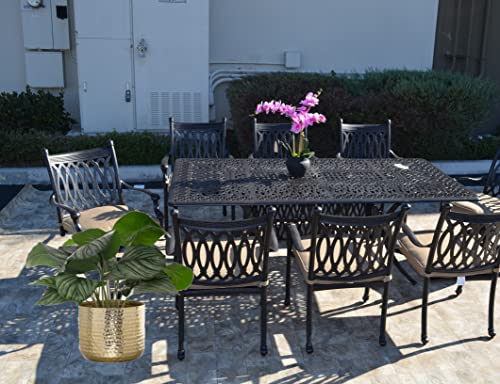 Patioland Grand Tuscany Outdoor Patio 9-pc Dining Set 44" X 84" Cast Aluminum and 8 Regular Dining Chairs with Sunbrella Cushions