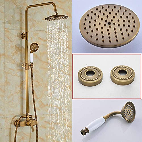 UMJIGF Shower System Brass Antique Rainfall Shower Set Faucet Single Handle Outdoor Shower Tap Brass Rainfall Shower with Handshower,Antique Brass D,01,Antique Brass C-01