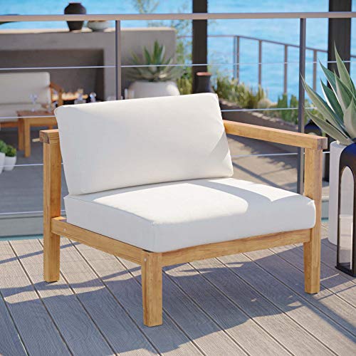 Modway Bayport Outdoor Patio Teak Wood Right-Arm Chair in Natural White