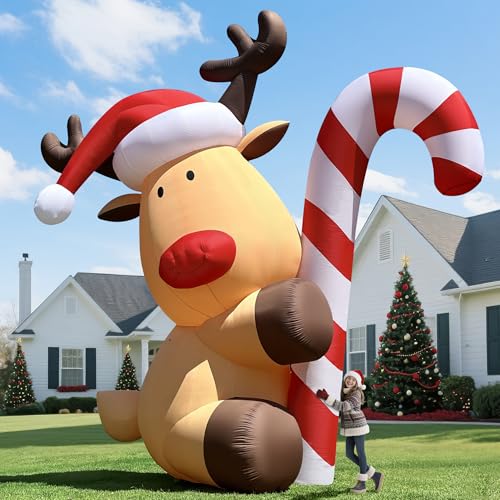 Wellcomer 20Ft Giant Christmas Inflatable Reindeer with Powerful Blower, Blow Up Holiday Decoration for Outdoor Yard Lawn Christmas Party (Without LED Lights)