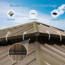 LOPOO Hardtop Gazebo Aluminum Pavilion with Double Roof Canopy, Curtains & Netting Brown