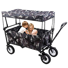 Handcart, Collapsible Folding Wagon Cart with Sun/Rain Shade, Adjustable Extendable Push & Pull Handle, Removable Canvas & Canopy, Large Capacity Trolley for Shopping, Beach, Lawn,Sports/D
