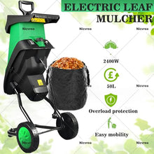 Nicvrea Electric Wood Chipper with Collecting Bag for Garden 50L Large Collector w/Wheels,Leaf Mulcher Shredder Wood Chipper and Shredder