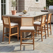 Christopher Knight Home Kirkby Outdoor Counter Height Bar Stools Set of 4, Acacia Wood Counter Stools with Wicker Backrest, Patio Bar Chairs with Cushion for Outdoor Bar Table, Teak + Beige + Yellow