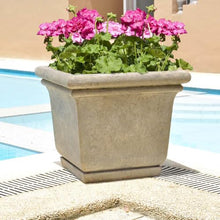 24 in. Cast Stone Square Planter with Attached Saucer-Aghed Granite