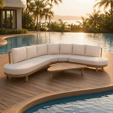 Merax Outdoor 5 Piece Half- Moon Sofa with Cushions, 1 Coffee Table