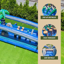 XJUMP Commercial 45' Tropical Wet/Dry Obstacle Dual Lane Slide with Pool Blue