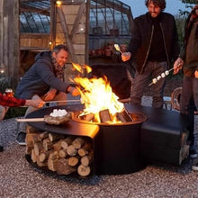 CAOJLjiaxiang-2012 Outdoor Fireplace, Round Wood Fire Pit with Storage, Modern Stainless Steel Wood Burning Firepit for Outside Backyard Patio Deck and Garden Decorative Fireplace(100cm)