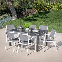 CAMBRIDGE Turner 7-Piece Outdoor Dining Set with 63" x 40" Expandable Table and Sling Chairs White/Grey