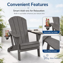 Patio Kingdom Folding Adirondack Chairs Set of 6 with Cup Holders, Heavy Duty HDPE Plastic Outdoor Chairs, Weather Resistant Heavyweight Patio Furniture Set for Deck, Fire Pit, Backyard, Gray