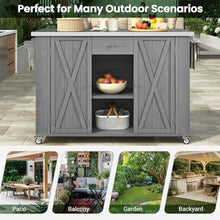 YATON 52" Outdoor Kitchen Island Grill Cart with Stainless Steel Foldable Top, Rolling BBQ Prep Table with Storage Cabinet, Drawer, Spice Racks & Lockable Wheels for Patio Backyard Cooking,Gray