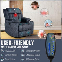 LEVELEVE Retro Rocking Recliner Chair, Massage Rocker Recliner Chair with Vibration Massage and Heat, USB and Type-C Ports,360° Swivel Chairs,Living Room, Bedroom, Nursery, RV, DarkBlue