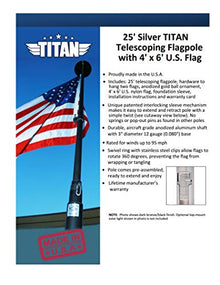 TITAN TELESCOPING FLAGPOLE 25' Telescoping Silver Flagpole w/ Flag